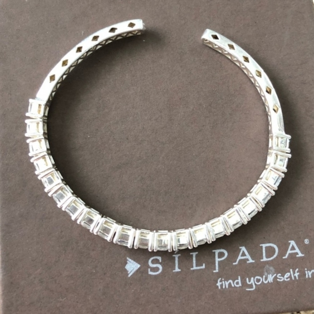 Silpada 925 Sterling Silver Cubic Zirconia Flex Cuff Bracelet B2094